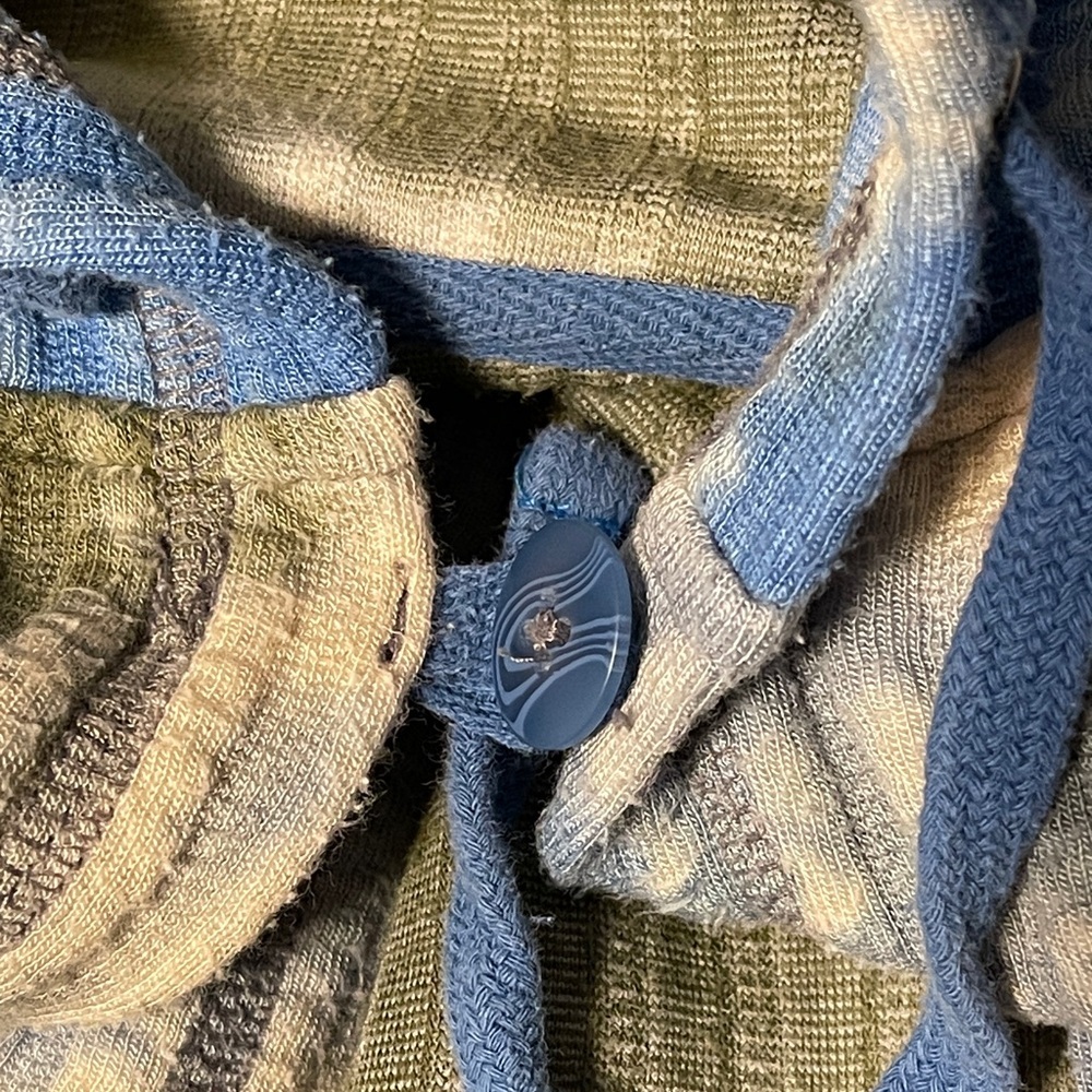 LOGO Lori Goldstein Hooded Open Cardigan Tie Dye Ribbed Blue Green Cozycore XL - Picture 5 of 10